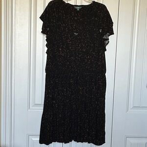 Terra & Sky Blk n Brn Ruffle-Sleeve Midi Dress 2X